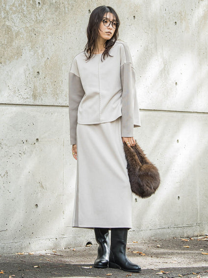 スウェード調×ニットスカートセットアップ≪手洗い可能≫