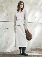 スウェード調×ニットスカートセットアップ≪手洗い可能≫