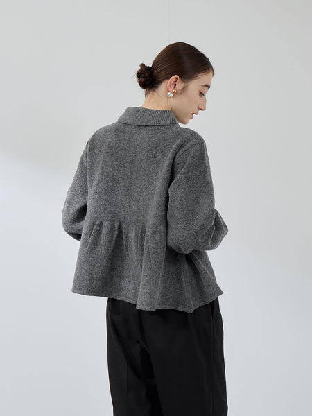 杢ストレッチ襟付きペプラムニット≪手洗い可能≫