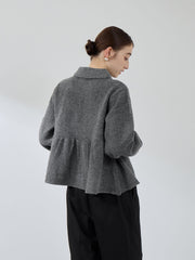 杢ストレッチ襟付きペプラムニット≪手洗い可能≫