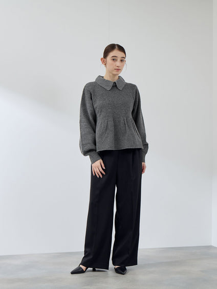 杢ストレッチ襟付きペプラムニット≪手洗い可能≫