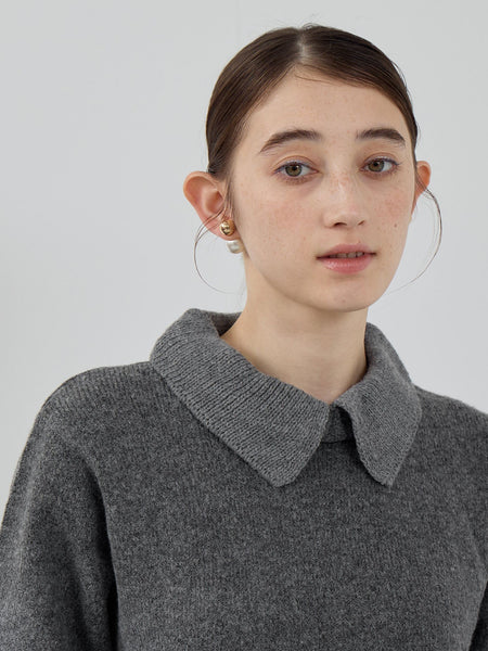 杢ストレッチ襟付きペプラムニット≪手洗い可能≫