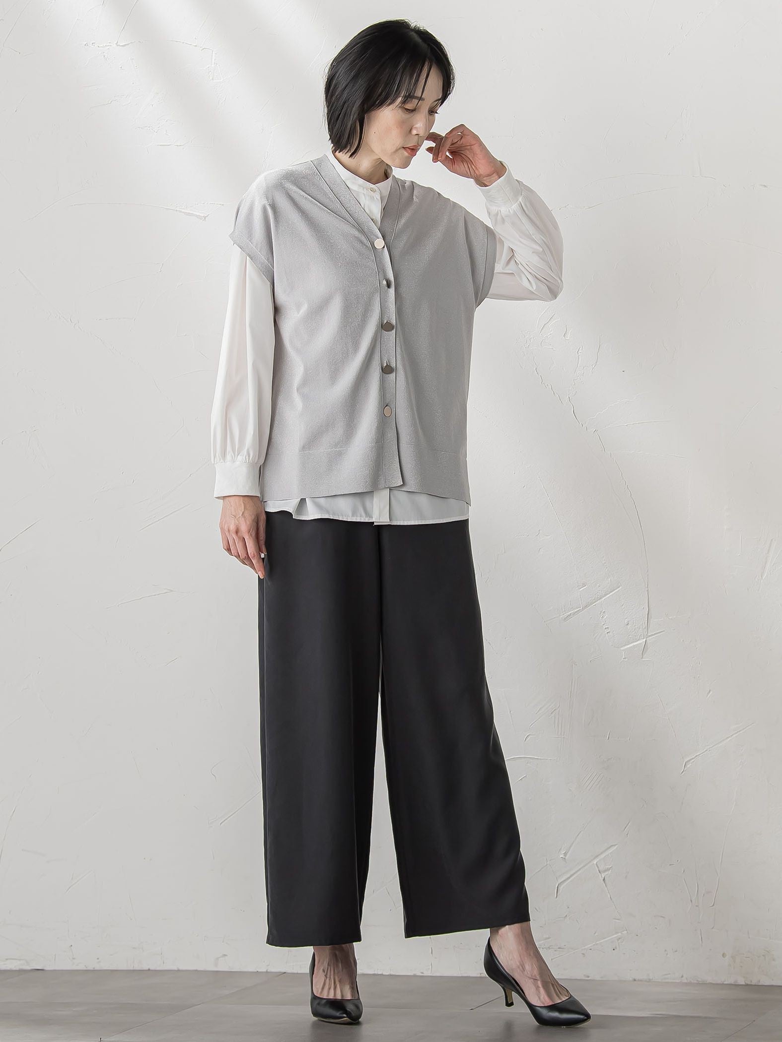 【biyori】”しっとりやわらかな風合い”ピーチポプリンリブパンツ≪洗濯機で洗える≫