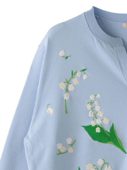 スズラン刺繍ニットカーディガン