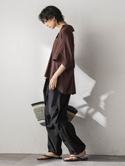 麻調シアーBACKタックスキッパーブラウス