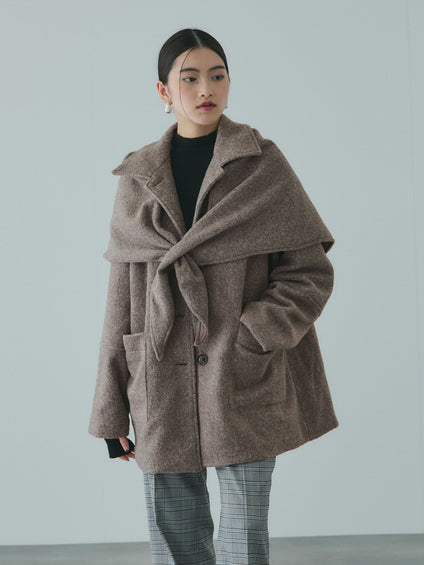 ショール付きスライバーニットコート