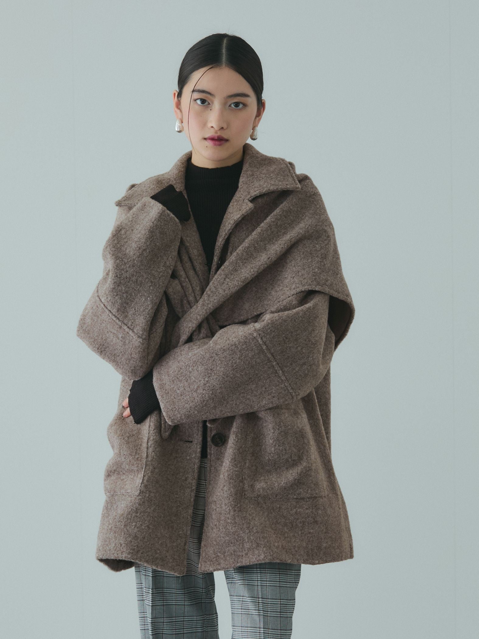 ショール付きスライバーニットコート