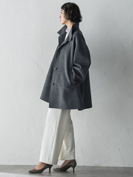 【大きいサイズ】スタンドカラーウールリバーコート