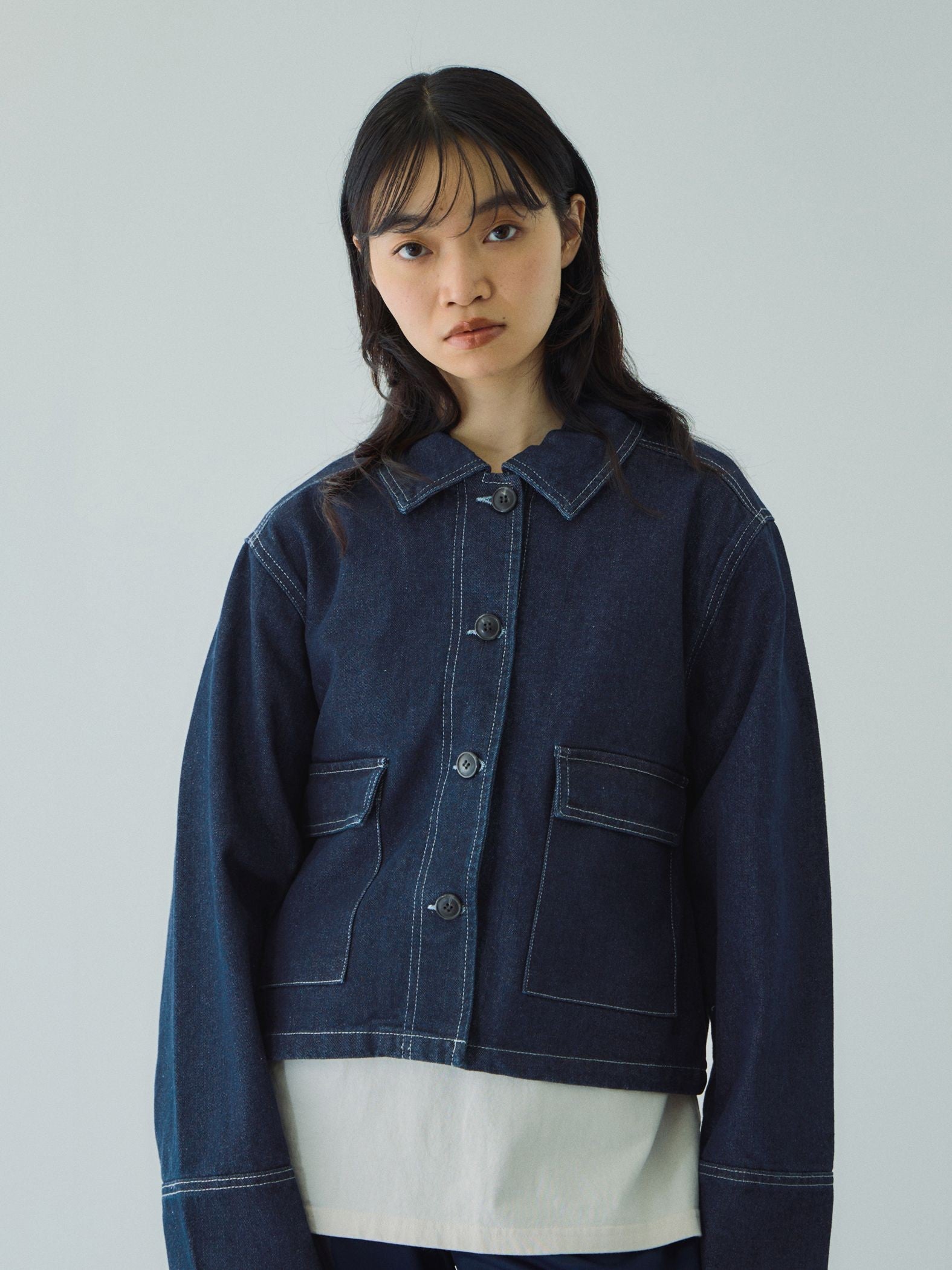 フラップポケットショートデニムブルゾン≪手洗い可能≫