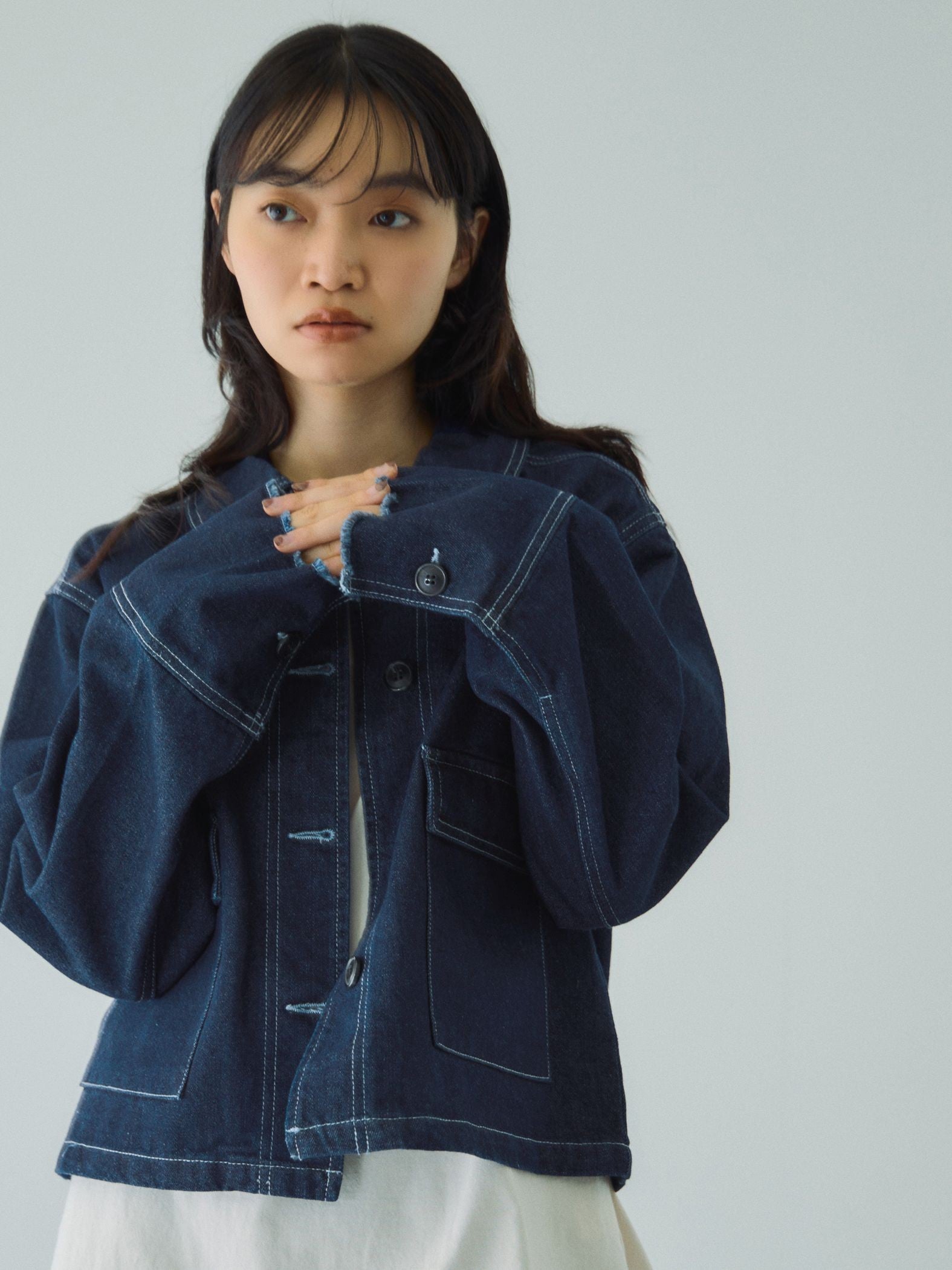 フラップポケットショートデニムブルゾン≪手洗い可能≫
