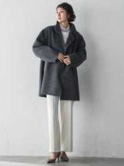 【大きいサイズ】スタンドカラーウールリバーコート