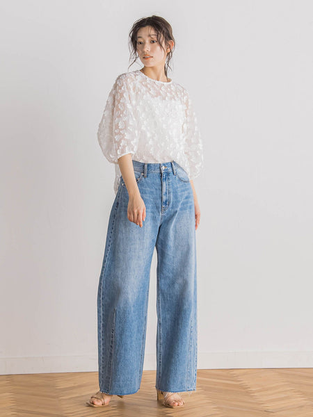 Flower Jacquardブラウス≪洗濯機で洗える≫