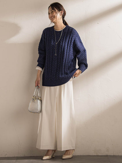 ソフィーツイルストレッチワイドパンツ ≪洗える≫