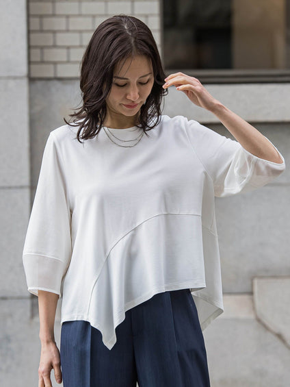 オーガンジーアシメヘムカットソー≪UVカット≫