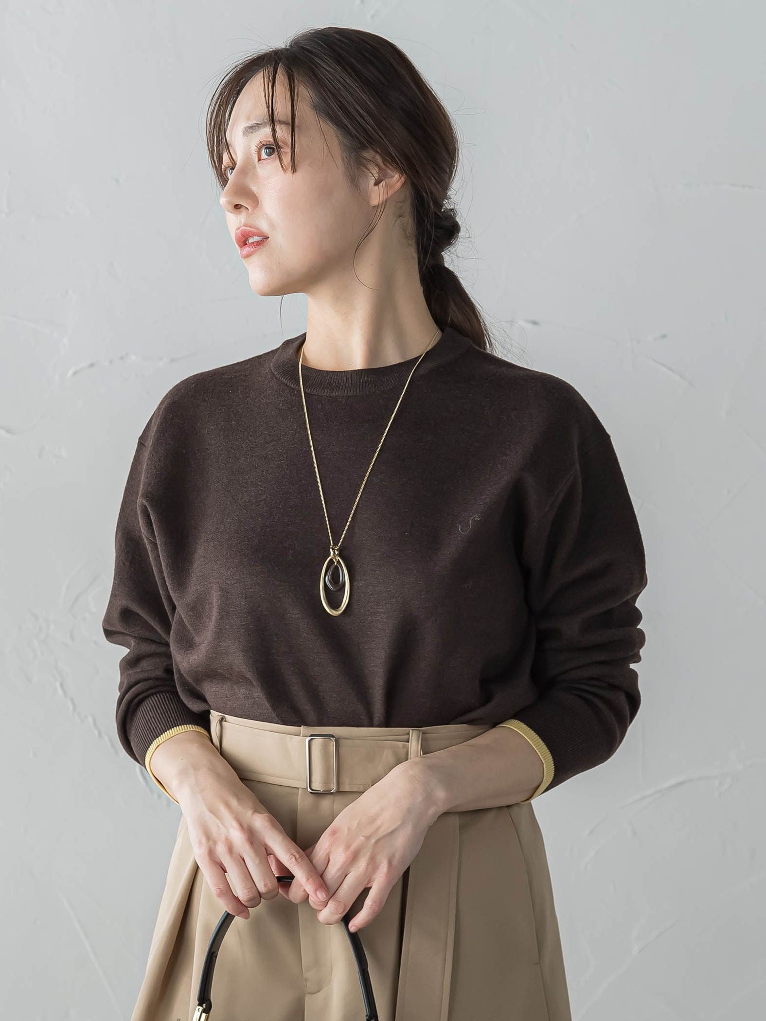 配色クルーネックニット≪洗える≫