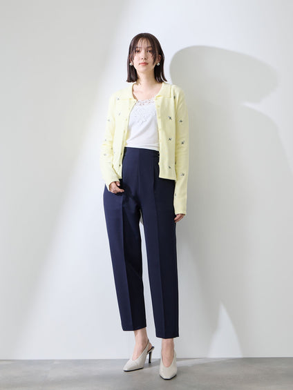 フラワー刺繍ポロニットトップス