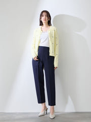 フラワー刺繍ポロニットトップス