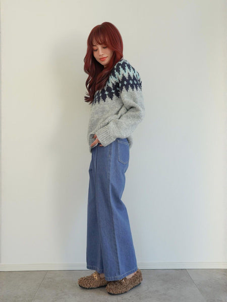 Double Belt Wide Denim［XS.under150cmさんもオススメ］≪洗濯機で洗える≫
