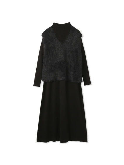 シャギーニットベストアンサンブルワンピース≪手洗い可能≫