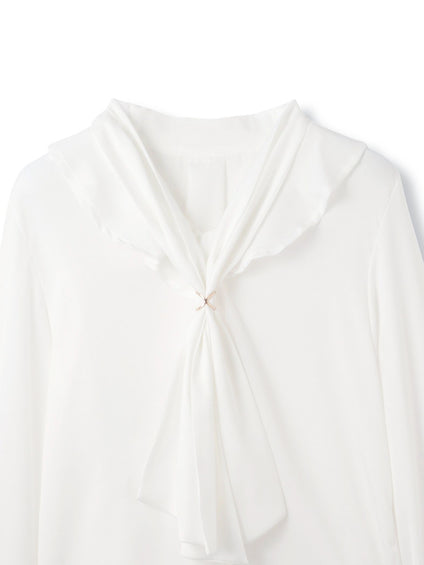 ベネシャンVネックフリルボウタイブラウス