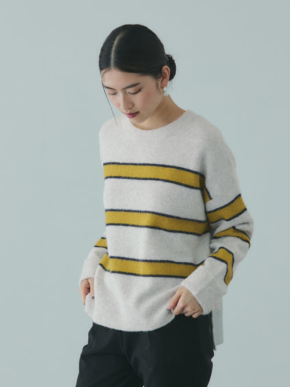 ウール混マルチボーダーニット≪洗濯機で洗える≫