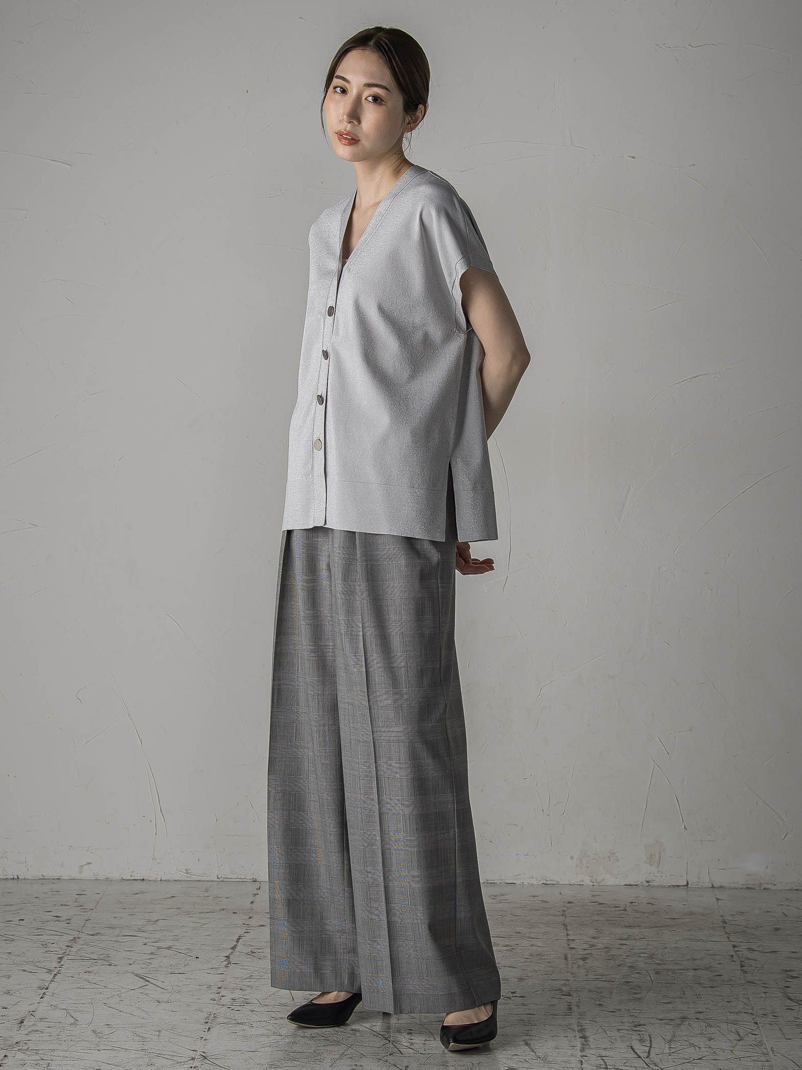 【大きいサイズ】”一枚でもレイヤードにも”ラメニットジレ≪手洗い可能≫