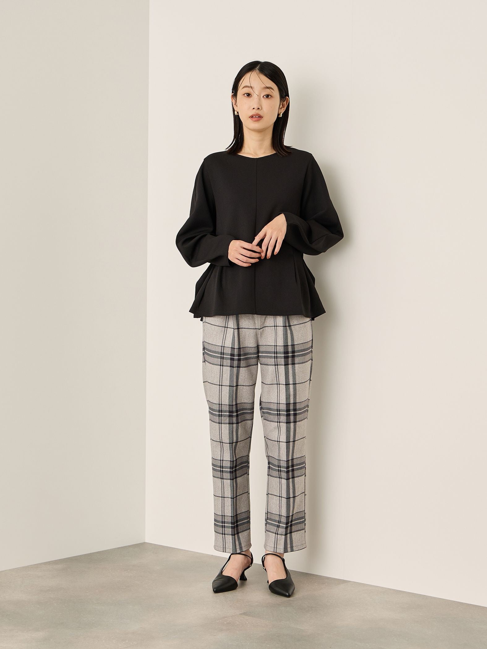 カットジョーゼットウエストタックブラウス≪手洗い可能≫