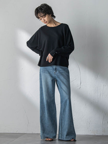 袖口ボタンドルマンニットプルオーバー≪手洗い可能≫