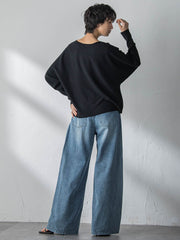 袖口ボタンドルマンニットプルオーバー≪手洗い可能≫