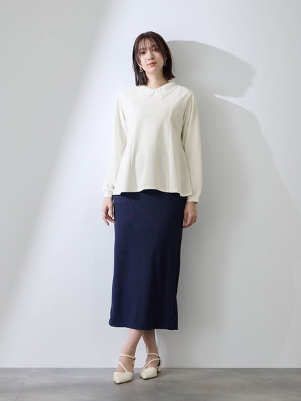 カットジョーゼットレースカラーフレアプルオーバー