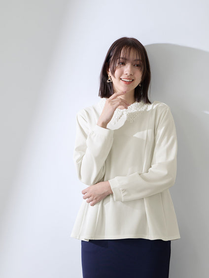 カットジョーゼットレースカラーフレアプルオーバー