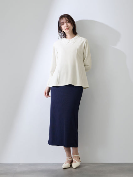 カットジョーゼットレースカラーフレアプルオーバー