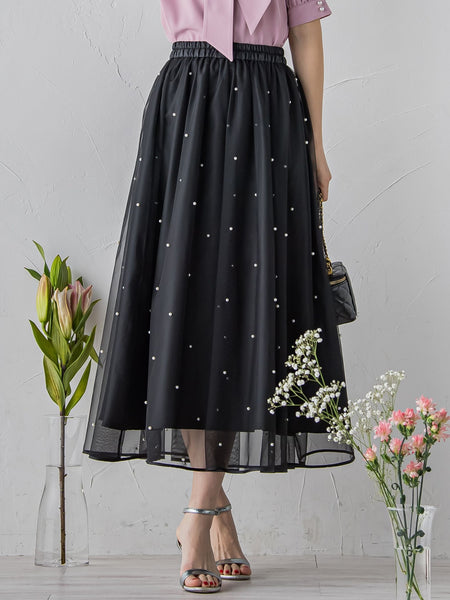 パール付きチュールスカート≪洗濯機で洗える≫ | QUEENS COURT  
