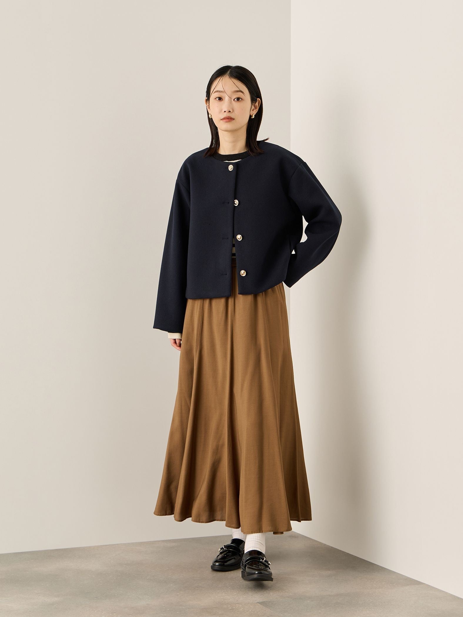 ウールチョウジャージーノーカラージャケット