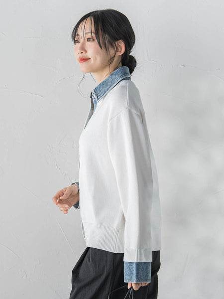 デニムドッキングニットカーディガン≪手洗い可能≫