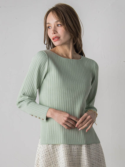 袖口キラキラボタンリブニット