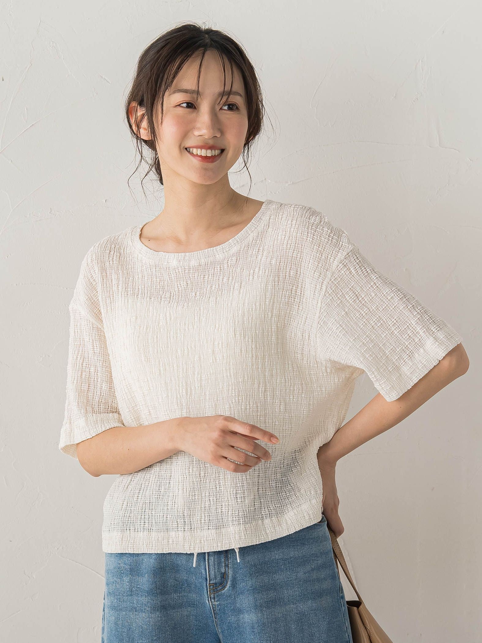 Recycle Slub BluseクロップドTシャツ