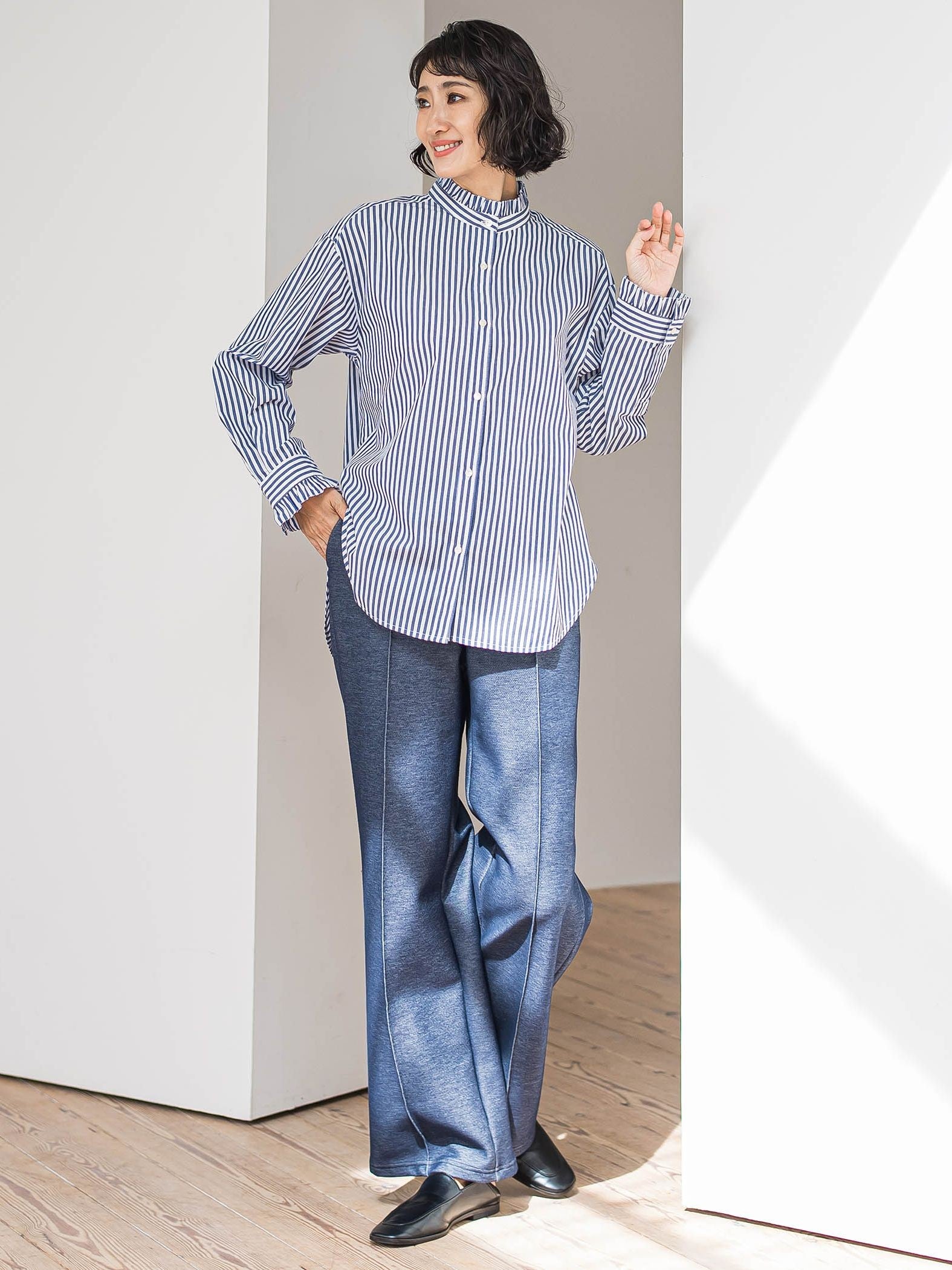 【WEB限定/大きいサイズ】”楽暖”裏起毛ワイドパンツ≪洗濯機で洗える≫