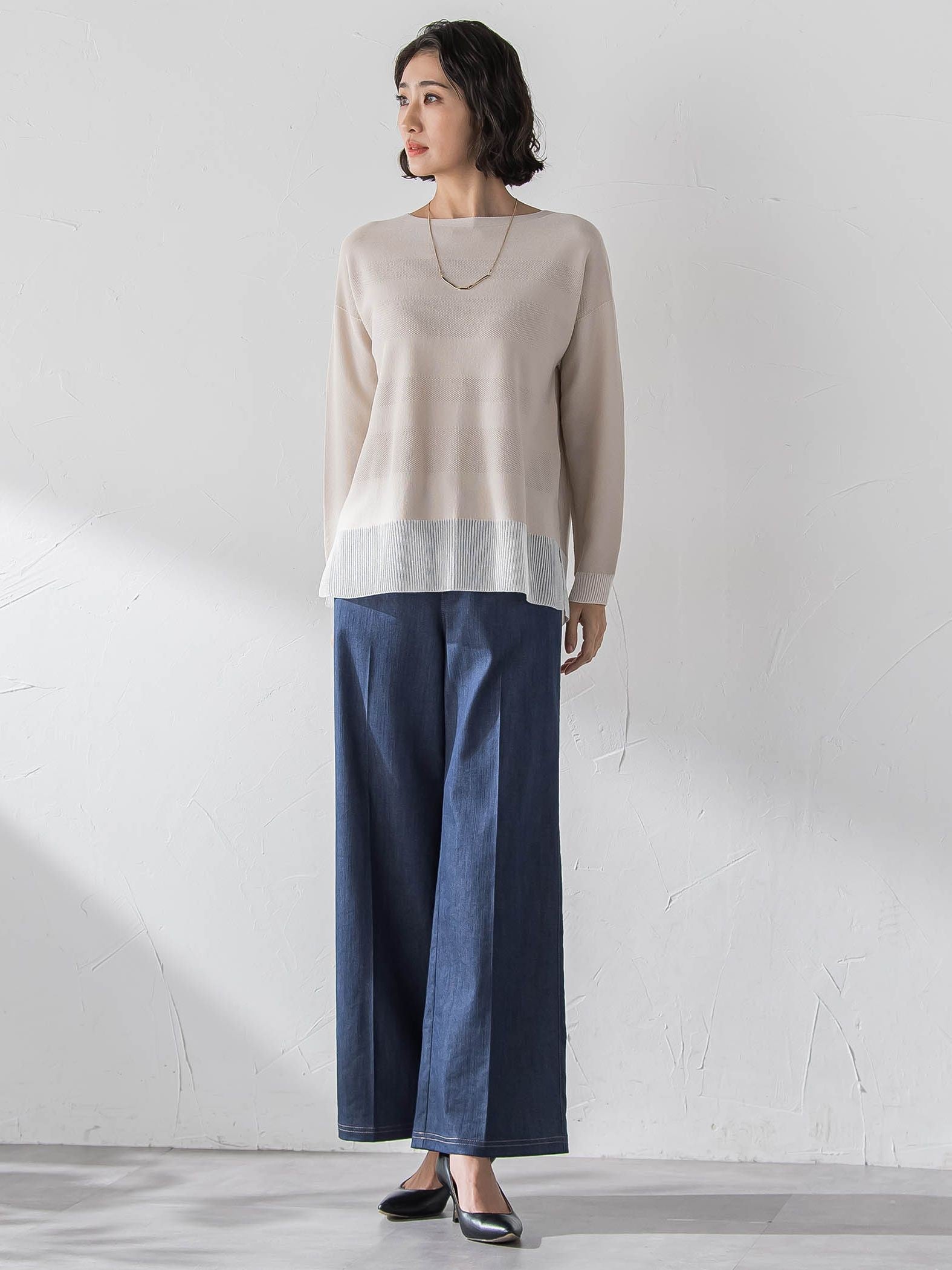 【大きいサイズ】セルロースデニムワイドパンツ