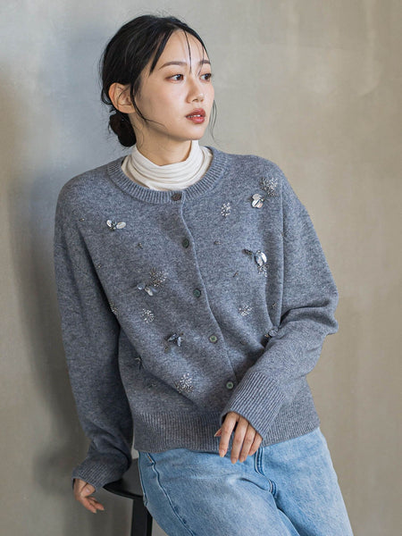 ビジュー刺繍カーディガン≪手洗い可能≫