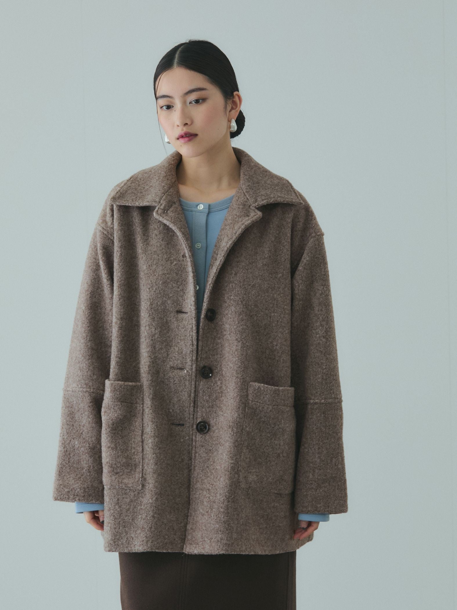 ショール付きスライバーニットコート