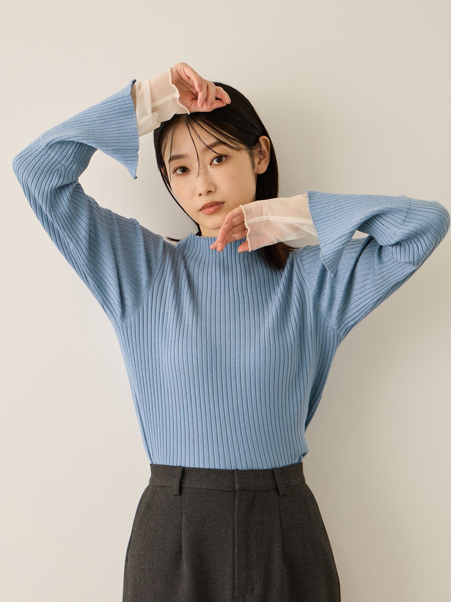 シアーカフレイヤードフウニットプルオーバー≪手洗い可能≫