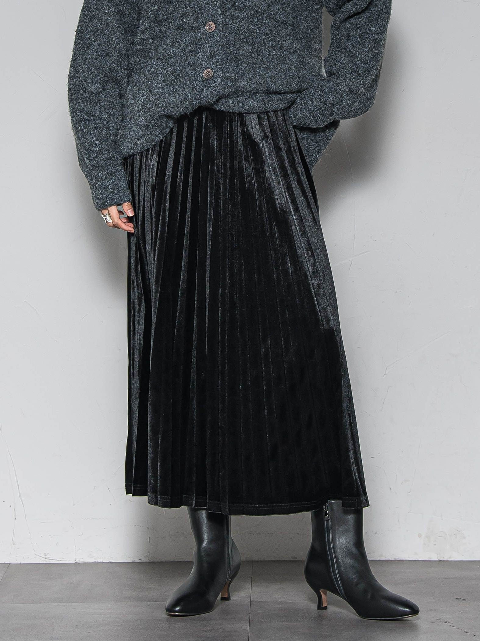 【WEB限定】ストレッチベロアプリーツスカート≪手洗い可能≫