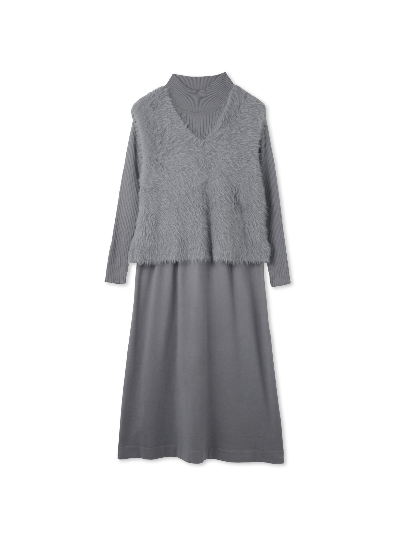 シャギーニットベストアンサンブルワンピース≪手洗い可能≫