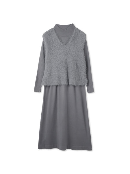 シャギーニットベストアンサンブルワンピース≪手洗い可能≫