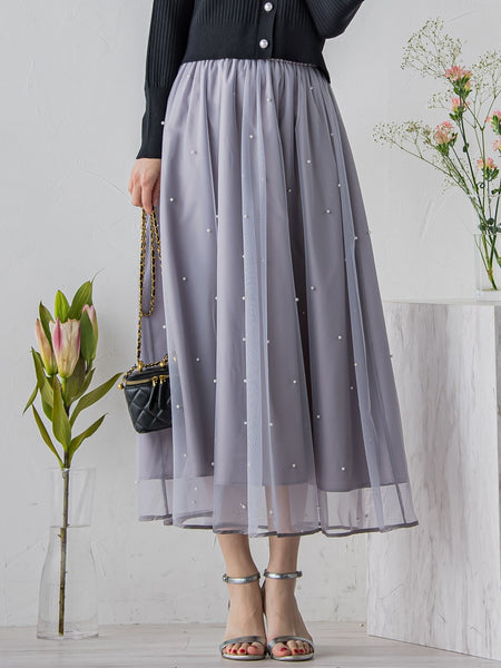 パール付きチュールスカート≪洗濯機で洗える≫ | QUEENS COURT  