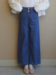 Double Belt Wide Denim［XS.under150cmさんもオススメ］≪洗濯機で洗える≫
