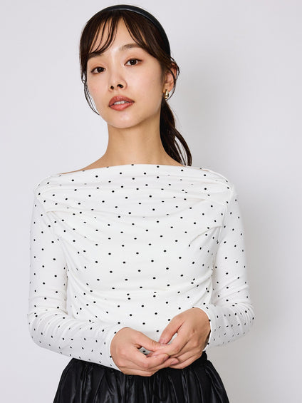 モノトーンドットオフショルカットソー≪手洗い可能≫