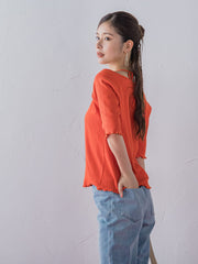 【レディな印象を演出】5分袖ヒモ付カットソー《洗濯機で洗える》