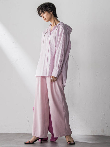 ストライプフーディオーバーシャツ≪手洗い可能≫